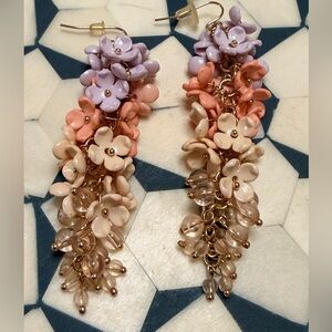 Floral Cascade Earrings in Pastel Tones lilac pink cream